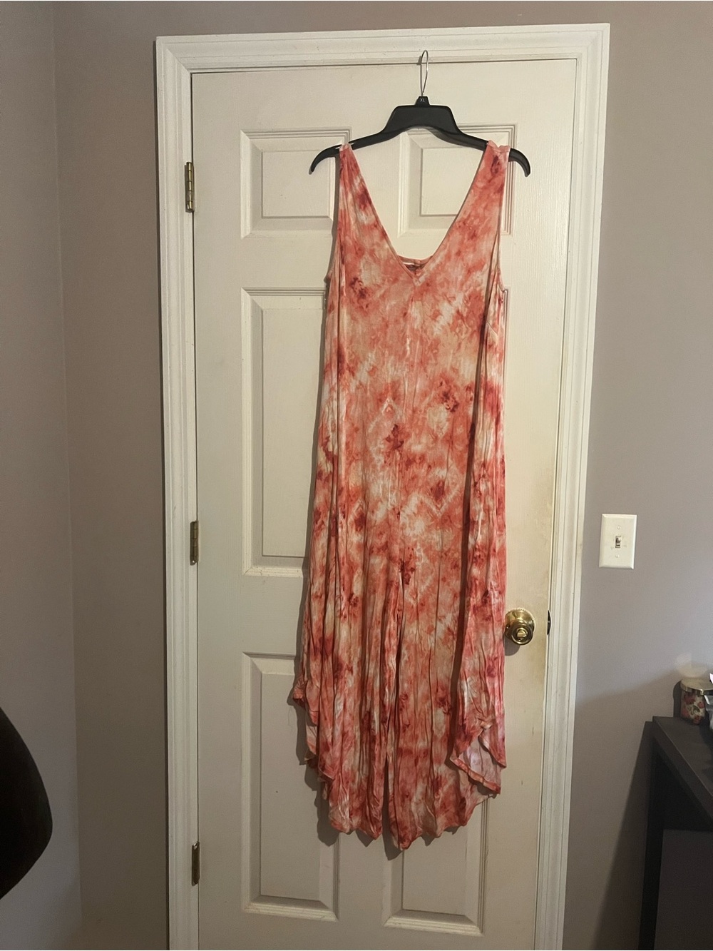 Sleeveless V-Neck Coral Tie-Dye Maxi Jumpsuit